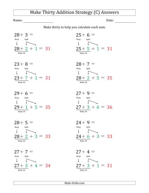 The Make Thirty Addition Strategy (C) Math Worksheet Page 2