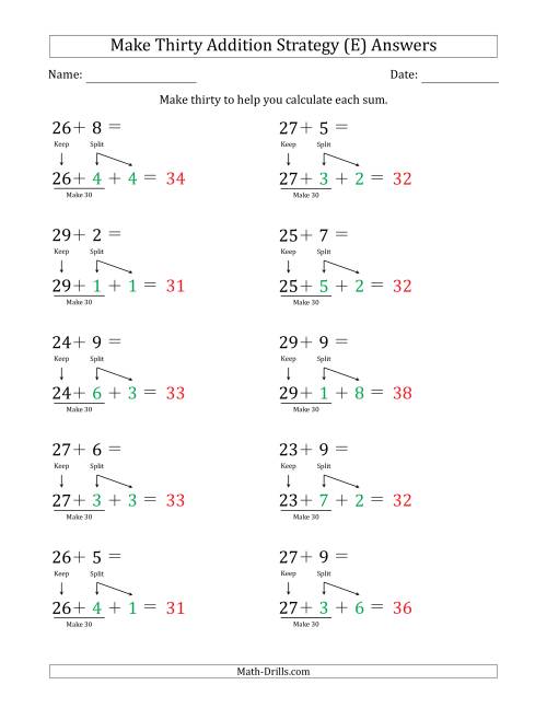 The Make Thirty Addition Strategy (E) Math Worksheet Page 2