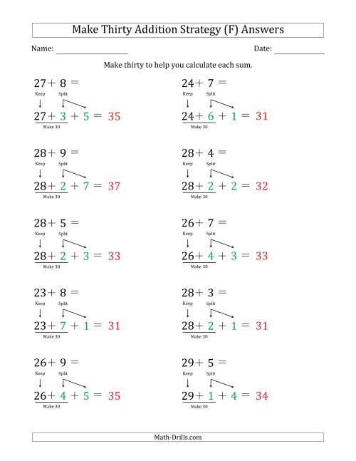 The Make Thirty Addition Strategy (F) Math Worksheet Page 2