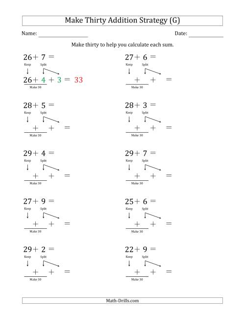 The Make Thirty Addition Strategy (G) Math Worksheet