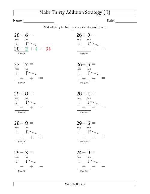 The Make Thirty Addition Strategy (H) Math Worksheet