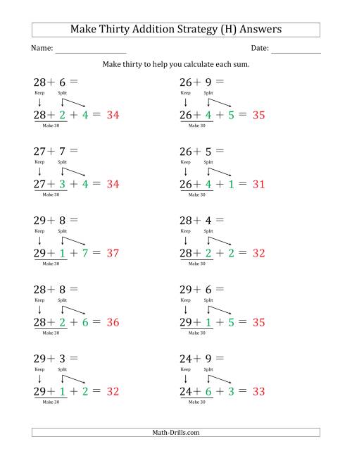 The Make Thirty Addition Strategy (H) Math Worksheet Page 2