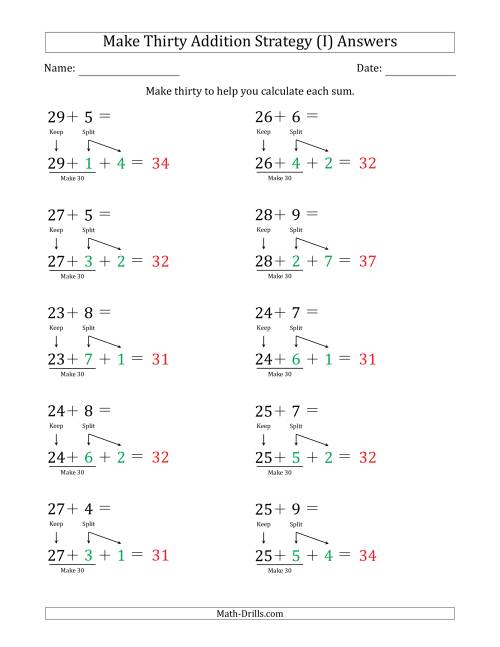 The Make Thirty Addition Strategy (I) Math Worksheet Page 2