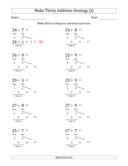 The Make Thirty Addition Strategy (J) Math Worksheet