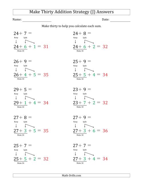 The Make Thirty Addition Strategy (J) Math Worksheet Page 2