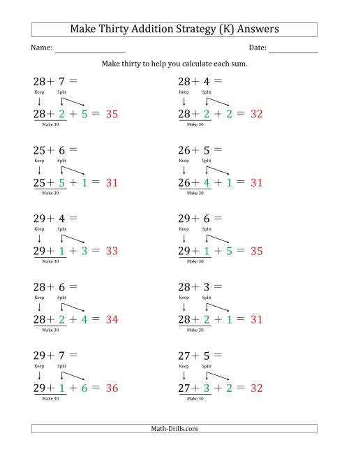 The Make Thirty Addition Strategy (K) Math Worksheet Page 2