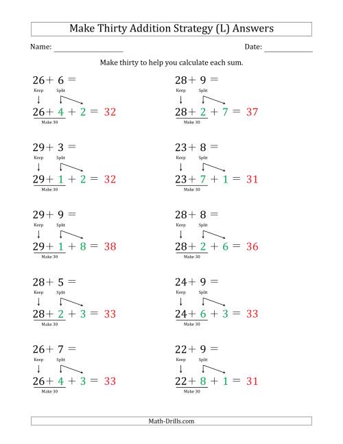 The Make Thirty Addition Strategy (L) Math Worksheet Page 2