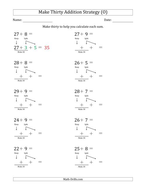 The Make Thirty Addition Strategy (O) Math Worksheet