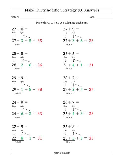 The Make Thirty Addition Strategy (O) Math Worksheet Page 2