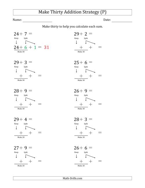 The Make Thirty Addition Strategy (P) Math Worksheet