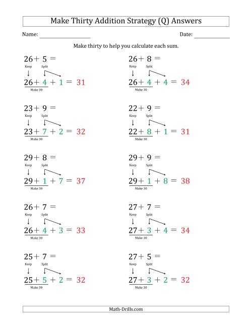 The Make Thirty Addition Strategy (Q) Math Worksheet Page 2