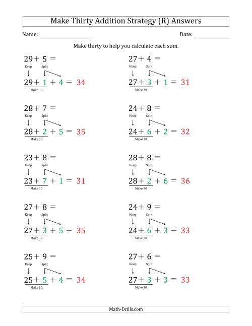 The Make Thirty Addition Strategy (R) Math Worksheet Page 2
