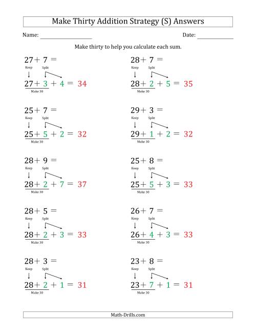 The Make Thirty Addition Strategy (S) Math Worksheet Page 2