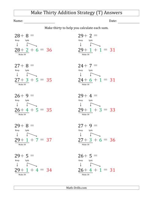 The Make Thirty Addition Strategy (T) Math Worksheet Page 2