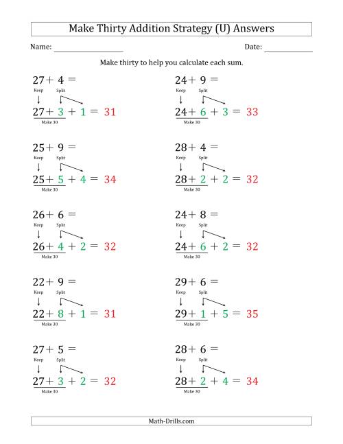 The Make Thirty Addition Strategy (U) Math Worksheet Page 2