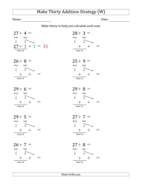 The Make Thirty Addition Strategy (W) Math Worksheet