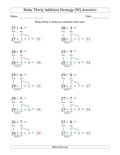 The Make Thirty Addition Strategy (W) Math Worksheet Page 2