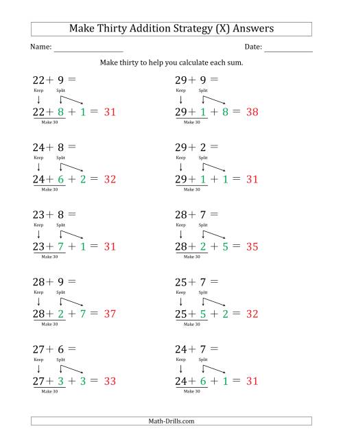 The Make Thirty Addition Strategy (X) Math Worksheet Page 2