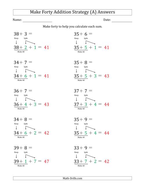 The Make Forty Addition Strategy (A) Math Worksheet Page 2