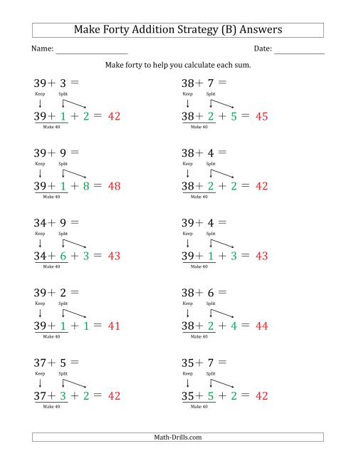 The Make Forty Addition Strategy (B) Math Worksheet Page 2