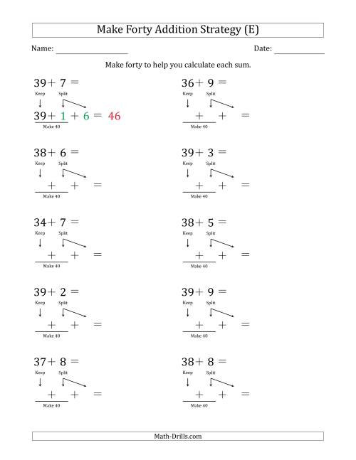 The Make Forty Addition Strategy (E) Math Worksheet