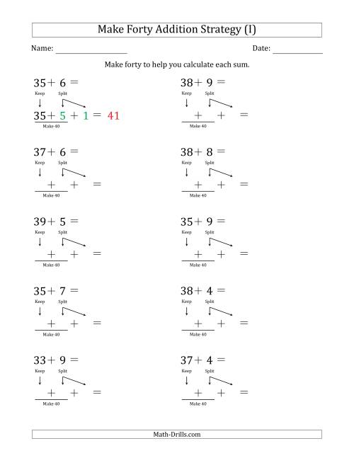 The Make Forty Addition Strategy (I) Math Worksheet