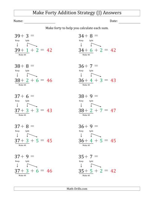 The Make Forty Addition Strategy (J) Math Worksheet Page 2
