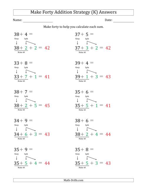 The Make Forty Addition Strategy (K) Math Worksheet Page 2