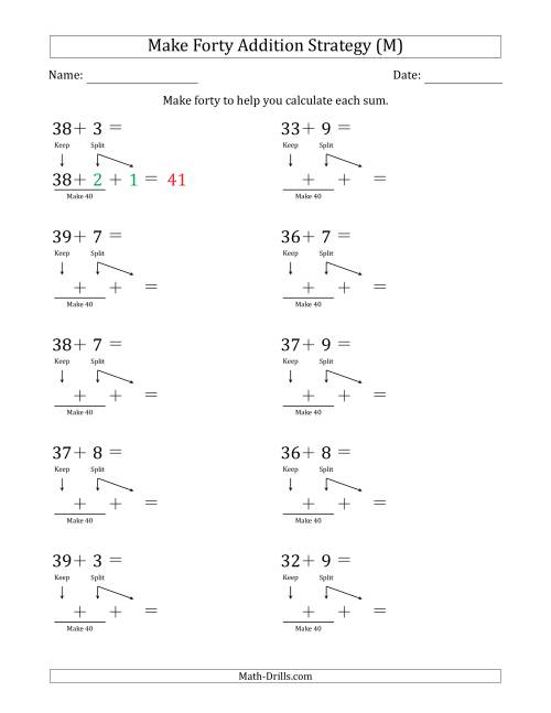 The Make Forty Addition Strategy (M) Math Worksheet