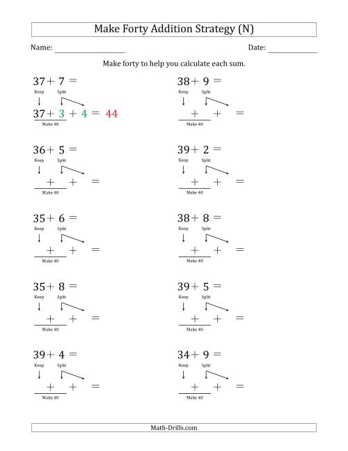 The Make Forty Addition Strategy (N) Math Worksheet