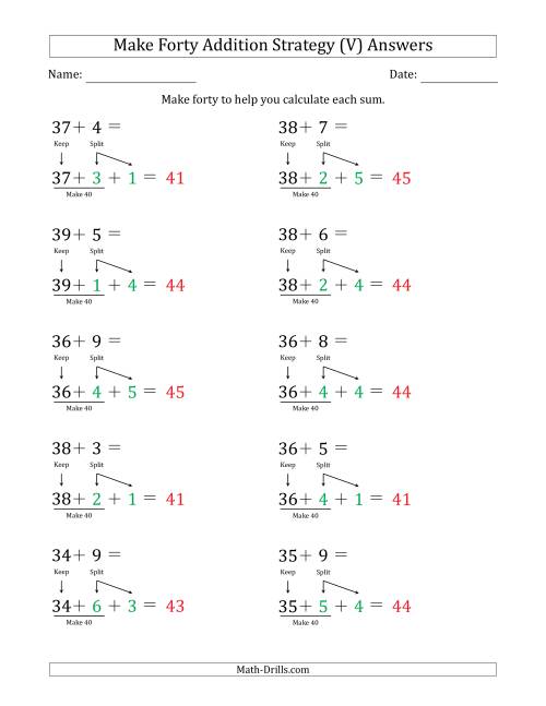 The Make Forty Addition Strategy (V) Math Worksheet Page 2