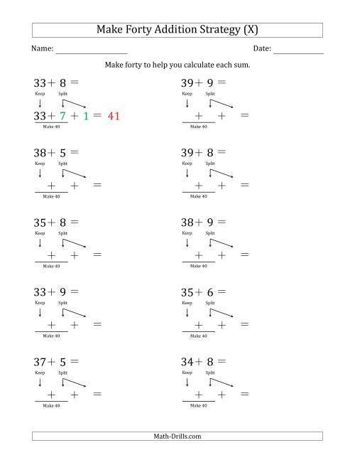 The Make Forty Addition Strategy (X) Math Worksheet
