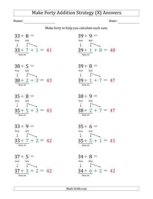 The Make Forty Addition Strategy (X) Math Worksheet Page 2