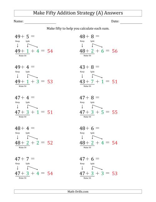 The Make Fifty Addition Strategy (A) Math Worksheet Page 2