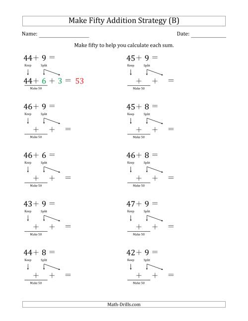 The Make Fifty Addition Strategy (B) Math Worksheet