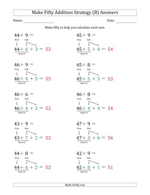 The Make Fifty Addition Strategy (B) Math Worksheet Page 2