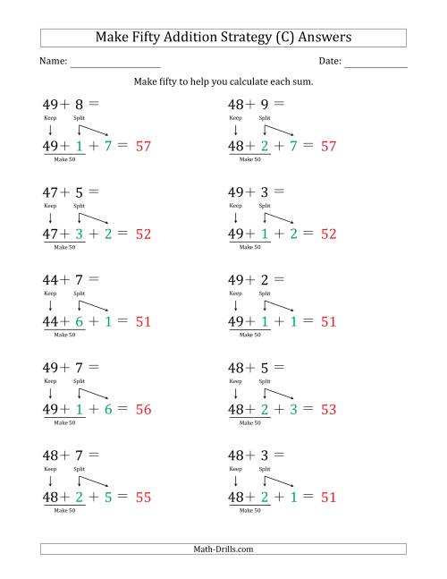 The Make Fifty Addition Strategy (C) Math Worksheet Page 2