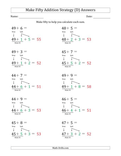 The Make Fifty Addition Strategy (D) Math Worksheet Page 2