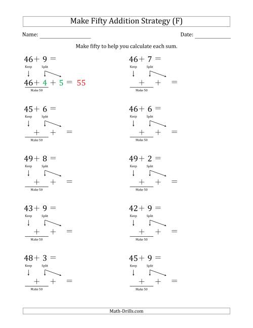 The Make Fifty Addition Strategy (F) Math Worksheet