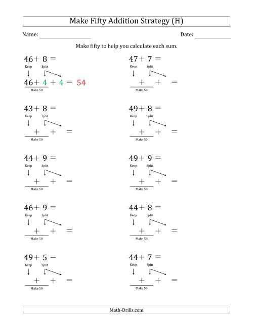The Make Fifty Addition Strategy (H) Math Worksheet
