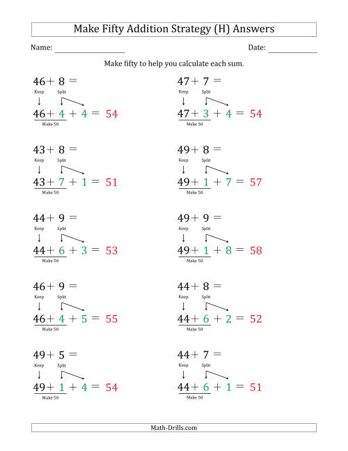 The Make Fifty Addition Strategy (H) Math Worksheet Page 2