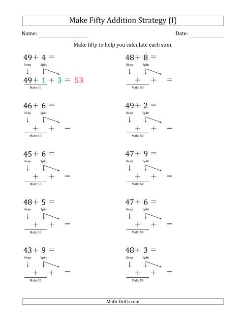 The Make Fifty Addition Strategy (I) Math Worksheet