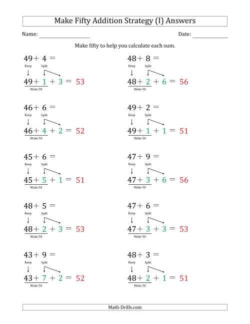 The Make Fifty Addition Strategy (I) Math Worksheet Page 2