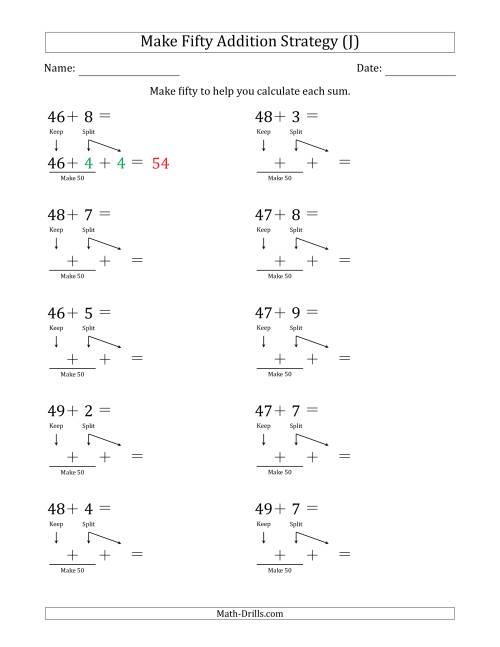The Make Fifty Addition Strategy (J) Math Worksheet