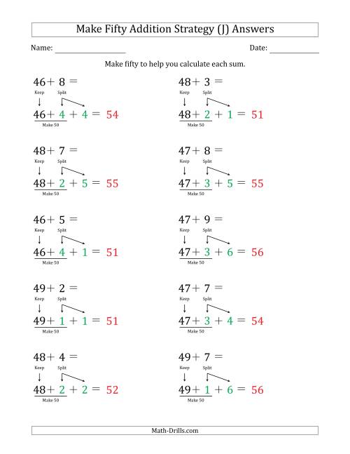 The Make Fifty Addition Strategy (J) Math Worksheet Page 2
