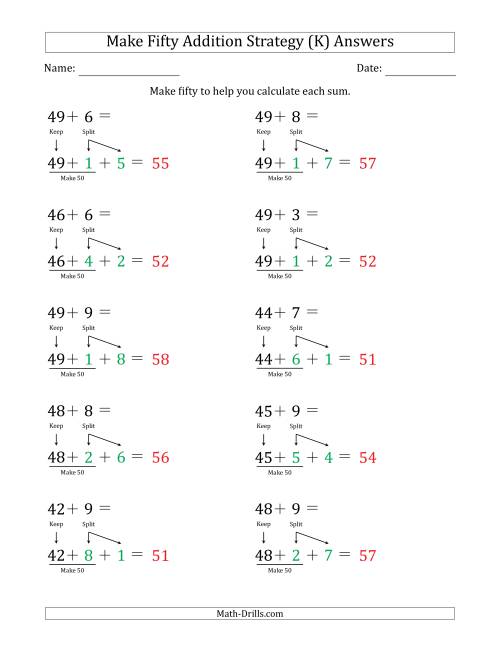 The Make Fifty Addition Strategy (K) Math Worksheet Page 2