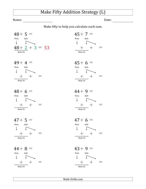 The Make Fifty Addition Strategy (L) Math Worksheet