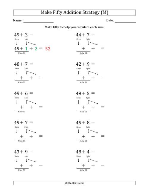 The Make Fifty Addition Strategy (M) Math Worksheet