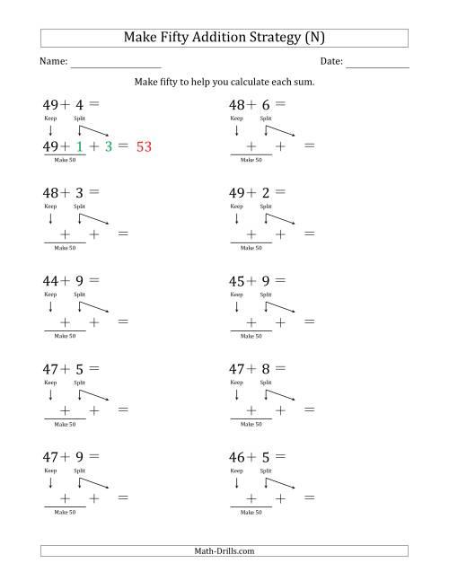 The Make Fifty Addition Strategy (N) Math Worksheet