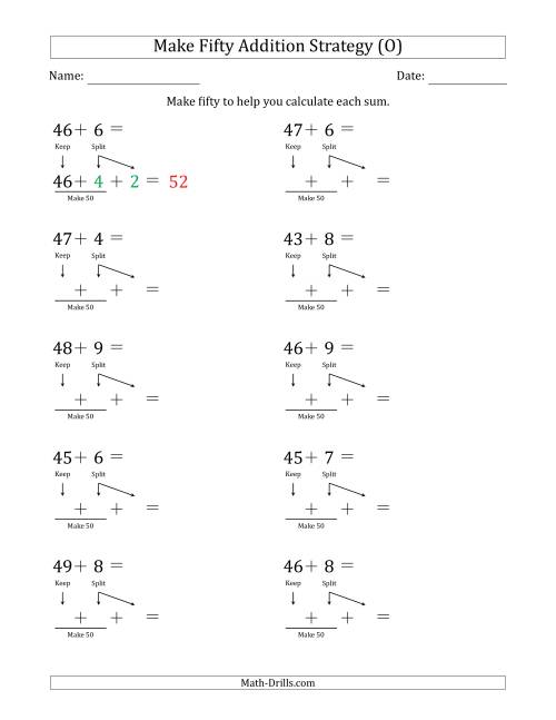 The Make Fifty Addition Strategy (O) Math Worksheet